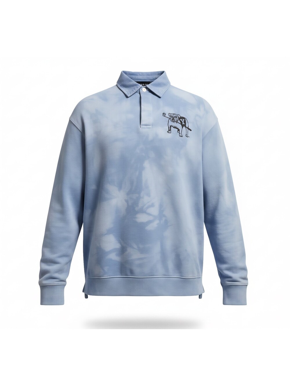 H&M Yale University Rugby Polo Sweatshirt Size S Light Blue Tie-Dye Mascot
